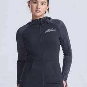 [P] JC058 Average Girls Run Club Ladies Cool Contrast Zip Hoody Black/Black Slate SR